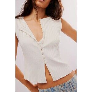 Free People Tilly Vest Blouse Top Knit Ribbed Buttondown Scoop-Neck S NWT 281406